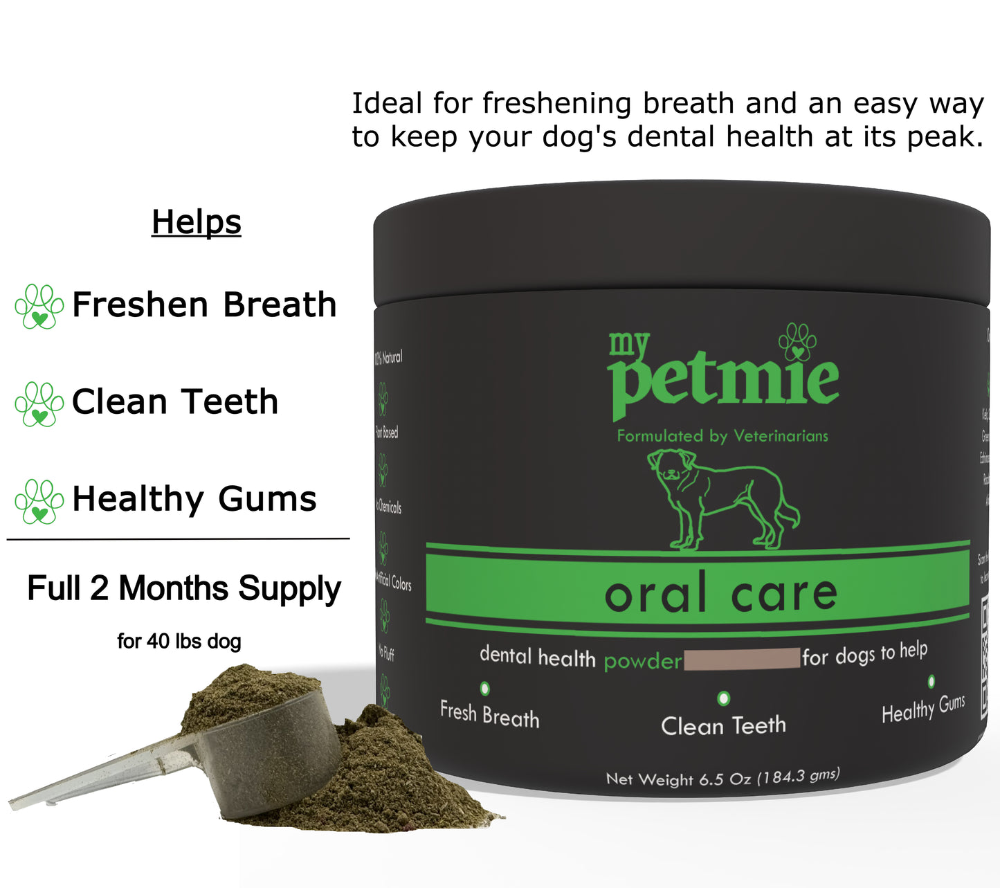 Oral Care Powder for Dogs | 60 scoops in a jar