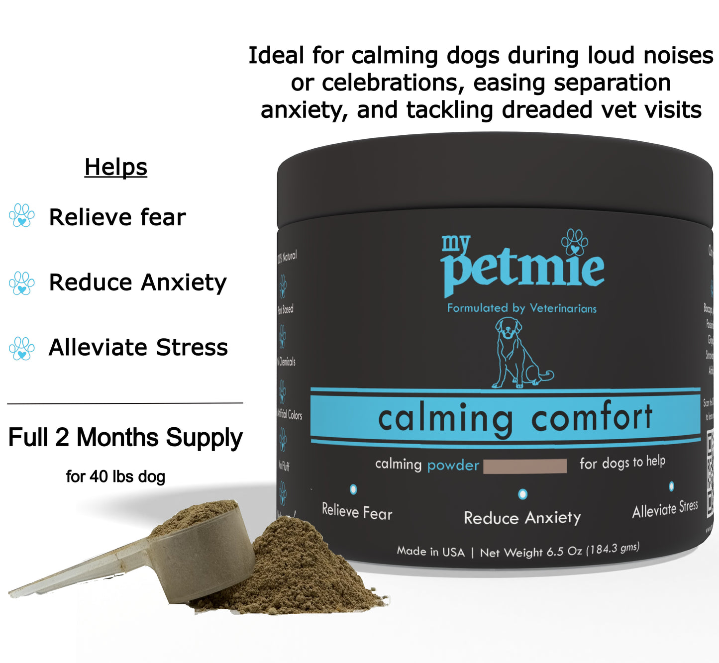 Calming Comfort Powder for Dogs | 60 Scoops in a Jar