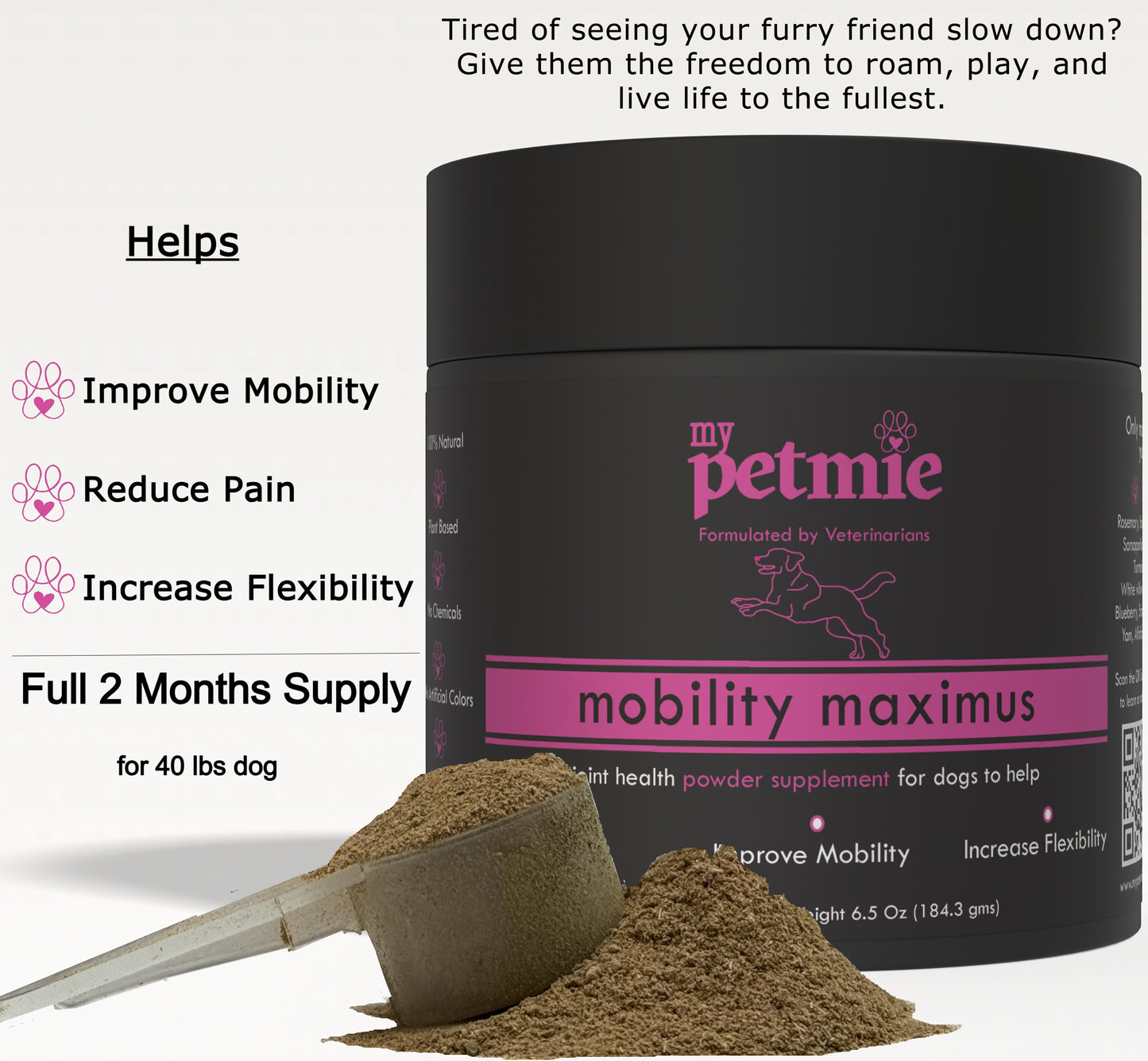 Mobility Maximus Powder for Dogs | 60 scoops in a jar